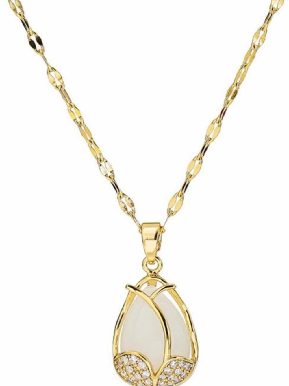 Elegant Tulip Opal Pendant Necklace for Women | Titanium Steel Floral Jewelry